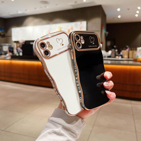 Compatible with iPhone 11 Case for Girls Women, Cute Curly Wavy Grip Design with Love Heart Pattern, Soft Shockproof