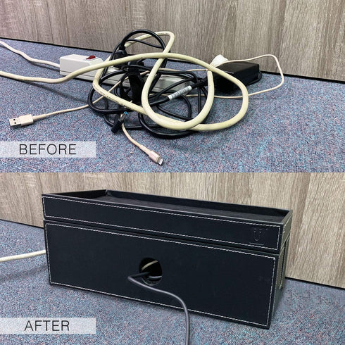 NEET Large Cable Management Box, Computer Cord Organizer to Hide and Conceal Power Cables for Desks, Black Stitched