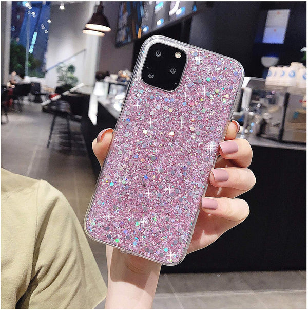 iPhone 12 & 12 Pro Case - Gel Clear Glitter Sparkle Bling Rubber Slim Soft Silicone TPU Protective Cover (Pink)