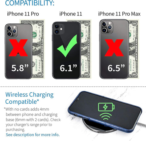 Dockem iPhone 11 Wallet Case: Built-in Metal Plate for Magnetic Mounting & 2 Credit Card Holders (6.1" Exec M2, Synthetic Leather, Navy Blue)