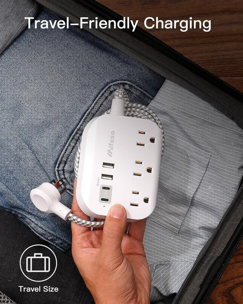 Mifaso 5Ft Cruise Ship Essentials - Power Strip with USB Ports, Flat Extension Cord with Multiple Outlets, USB Charging