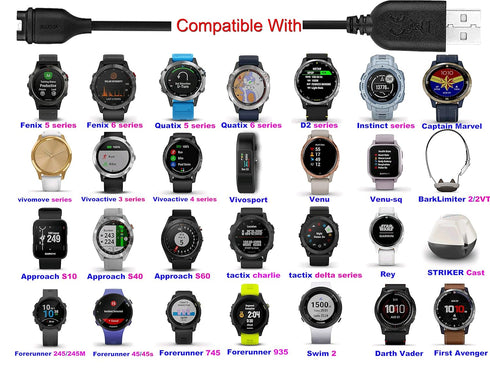 JIUJOJA 3.93ft Length Charging Cable for Garmin Fenix 5 5s 5X /Forerunner 935/Quatix 5,5 Sapphire/vivoactive 3/Approach S60/Vivosport/D2 Charlie/Impact Charger Data Cable Golf samrt Watch