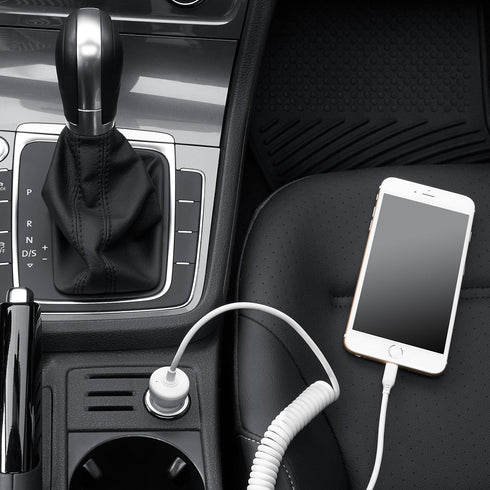 Amazon Basics 12W Car Charger with Lightning Cable (Coiled) for iPhone and Apple Devices, 1.5 ft - Black