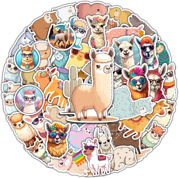 50 Pcs Funny Llama Stickers, Waterproof Decals Vinyl Cute Animal Alpaca Camel Theme Sticker Patches for Bottles,