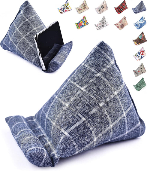 Handmade Phone Pillow Holder - The Wedge Mobile Device Stand for All Smartphones, 7 x 6.1 x 5.5 Inches (Gray Plaid-1)