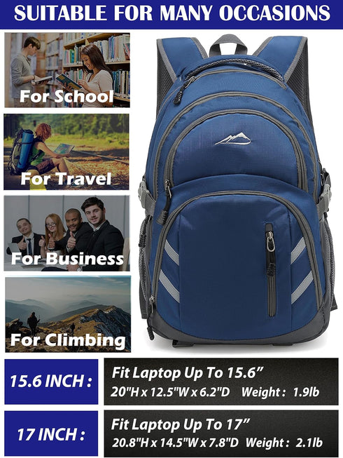 ProEtrade Extra Large Backpack for College, Fits Laptop Up to 17 inch, USB Charging Port, Anti-theft, Blue