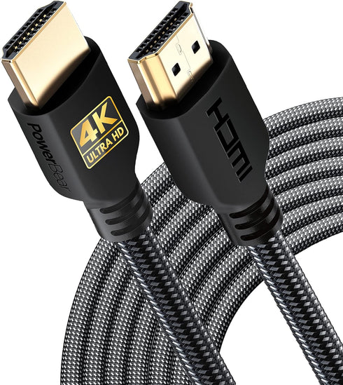 PowerBear 4K HDMI Cable 25 ft, 2 Pack, High Speed with Braided Nylon & Gold Connectors for PS5, Xbox One