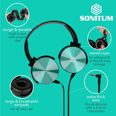 Kids Headphones Bulk 5 Pack, On Ear Color Varieties, Comfy Swivel Earphones for Classroom and Travel