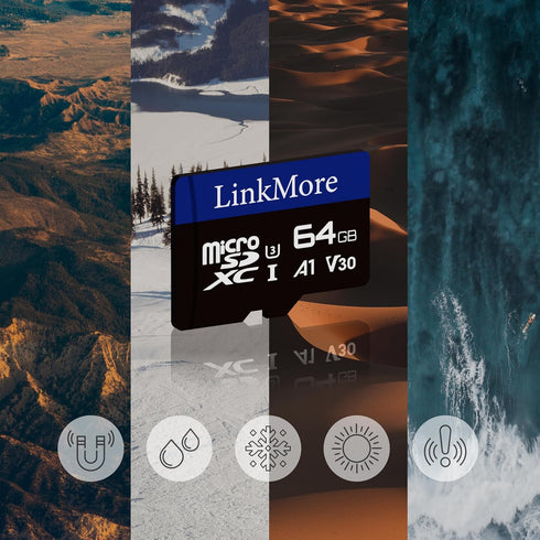 LinkMore XV13 64GB (2pack) A1 U3 V30 10, 95 45 MicroSD Memory Card, MicroSDXC UHS-I Class Read Up to MB/s, Write Up