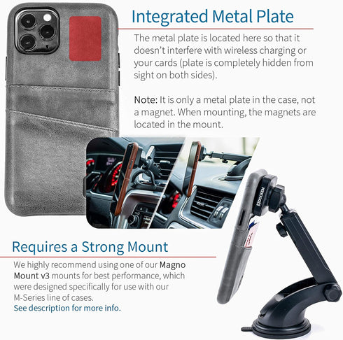 Dockem Wallet Case for iPhone 11 Pro - Built-in Metal Plate for Magnetic Mounting & 2 Credit Card Holders