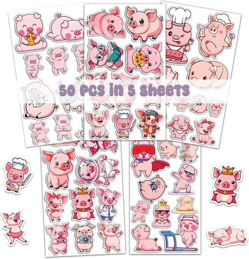 50 PCS Pig Stickers Waterproof Decal Vinyl Cute Animal Kawaii Cartoon Pink Piggy Sticker Decoration Water Bottles Tablets Scrapbook Skateboard Phone Case for Kids by BIGZORO