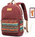 Kinmac Canvas Backpack with Massage Cushioned Straps,Travel Outdoor Backpack (Wine-Bohemian)
