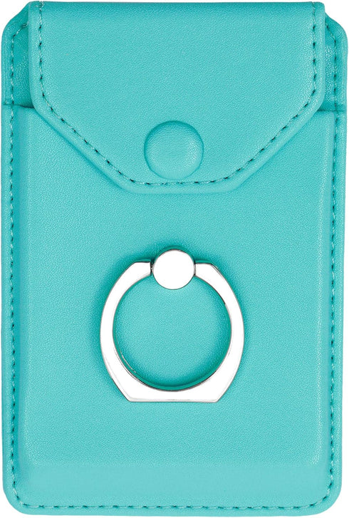 Cell Phone RFID Ring Stand Wallet for iPhone Android - Adhesive Credit Card Holder, Green