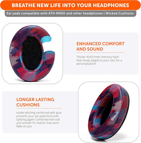 WC Wicked Cushions PadZ - Thick & Soft Ear Pads for ATH M50X, M40X, SteelSeries Arctis, HyperX Cloud, Speed Racer