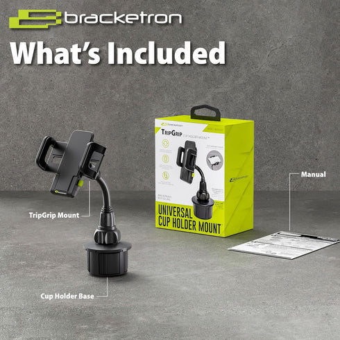 Bracketron TripGrip Universal Phone Holder for Car Cup Holder Mount, 360 Degree Rotation