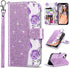 ULAK iPhone 13 Wallet Case for Women, Premium PU Leather Flip Cover with Card Holder, Kickstand - Purple Glitter