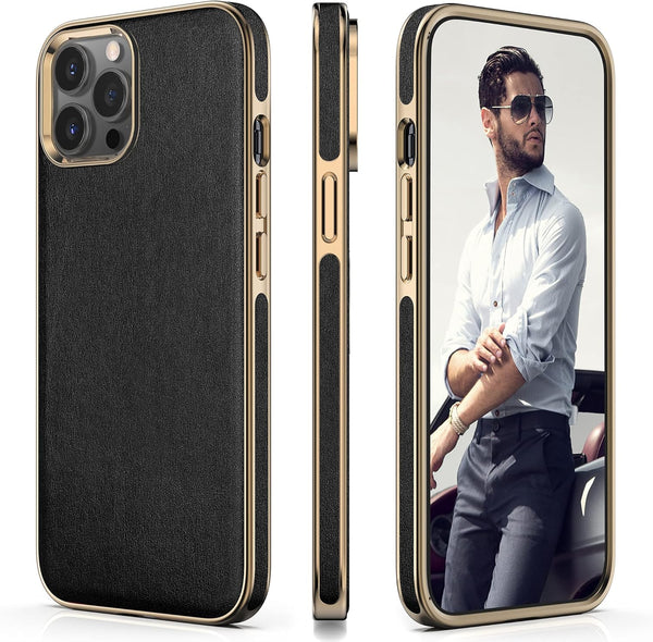 LOHASIC Leather Case for iPhone 13 Pro Max – Slim Soft Luxury Chrome Edge Cover, Business Designer Case for Men Women -
