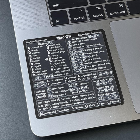 Synerlogic Mac OS Reference Keyboard Vinyl Shortcut Stickers, Compatible with MacBook Pro Air iMac Mini (4-Pack