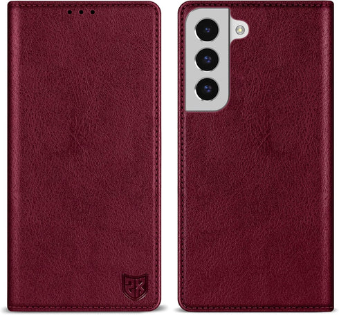 ZZXX Wallet Case for Samsung Galaxy S22 Plus, Wine Red Magnetic Leather Flip with RFID Blocking Card Slot Stand