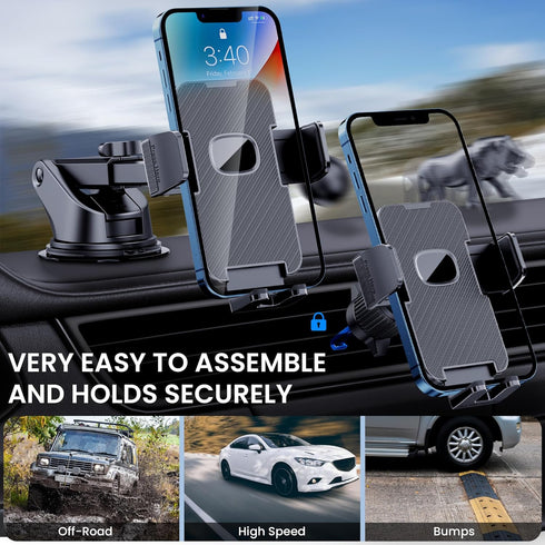 Phone Holder Car Mount for iPhone, Powerful Suction Dashboard Windshield Air Vent Universal Accessories