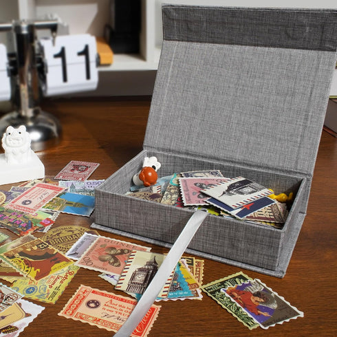 Photo Storage Box 4x6, Linen Memory Box for Photos, Certificates, Scrapbooking Supplies, Keepsakes, Jewelry