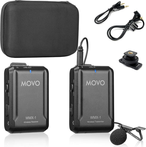 Movo WMX-1 2.4GHz Wireless Lavalier Microphone System, Compatible with DSLR Cameras, Camcorders, iPhone, Android