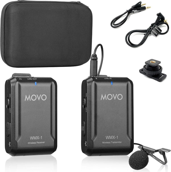Movo WMX-1 2.4GHz Wireless Lavalier Microphone System, Compatible with DSLR Cameras, Camcorders, iPhone, Android