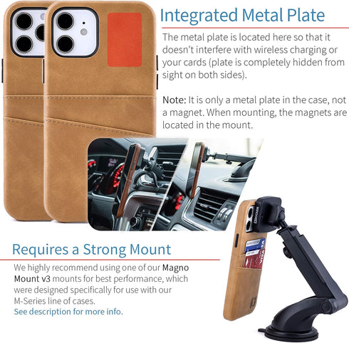 Dockem Wallet Case for iPhone 12 & iPhone 12 Pro: Built-in Metal Plate for Magnetic Mounting & 2 Credit Card Holders,