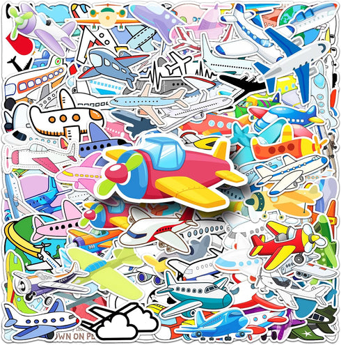 100 Set Pcs Airplane Stickers for Adults Teens, Airplane Party Supplies, Aircraft Waterproof Viny Stickers and Decals