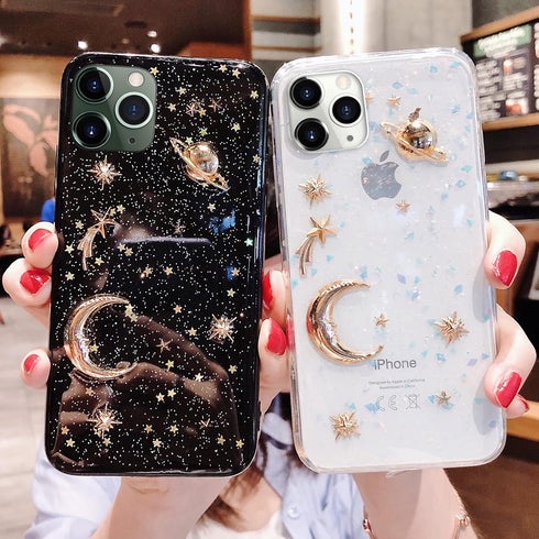 Bonitec for Apple iPhone 11 Pro Max Case, 3D Bling Planet Glitter with Space Sparkle, Shockproof Cover