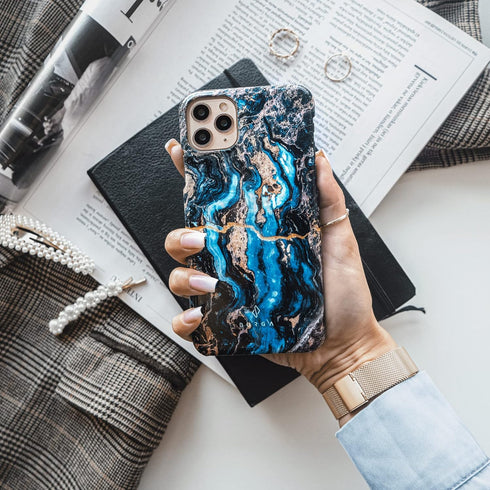 BURGA Hybrid 2-Layer Hard Shell + Silicone Phone Case for iPhone 11 PRO - Crystal Blue Teal Turquoise Marble