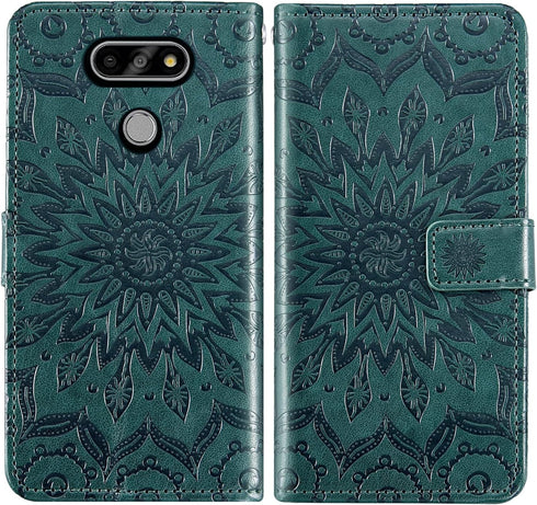 Phone Case for LG Aristo 5/K31/Fortune 3/Phoenix 5/K8x, Wallet with Tempered Glass Screen Protector, Dark Green