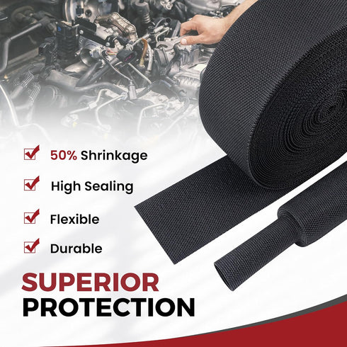 BuyUneed 2:1 (3/8" 30ft) Heat Shrink Fabric Tubing Braided Sleeving - Abrasion Protection Flexibility Wiring Harness