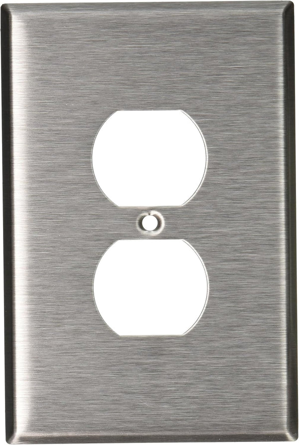 Leviton 1-Gang Wallplate, Duplex, Oversized, Magnetic Stainless Steel, 84103