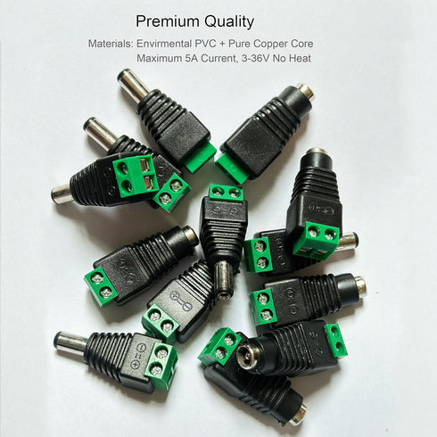 10 Pairs 12V Male+Female DC Power Jack Plug Adapter - 2.1x5.5MM Barrel Connector for CCTV Security Camera