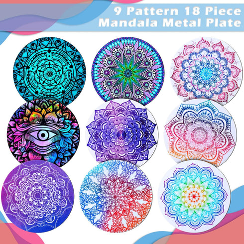 Weewooday 18 Pcs Magnetic Phone Plates Mandala Flower Round Mount Holder with Adhesive for Phone Magnet, Car Mounts