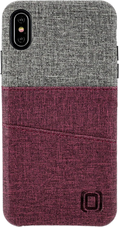 Dockem Wallet Case for iPhone Xs Max (6.5") - Luxe M2 Synthetic Leather, Maroon & Grey, Built-in Metal Plate for