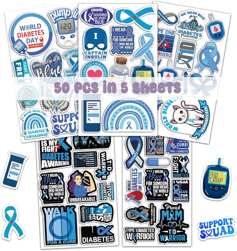 50 PCS Diabetes Awareness Sticker Inspirational Vinyl Decals Waterproof Accessories Decorative Labels for Bicycle Laptop Bumper Truck Vehicle Bike Suitcases Water Bottle by BIGZORO