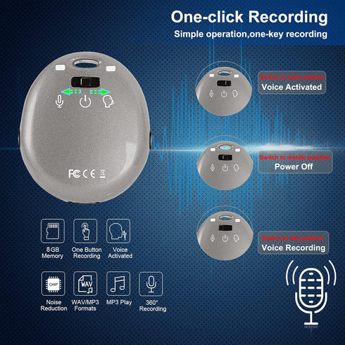 eoqo 8GB Digital Voice Recorders, Small Voice Activated Recorder Audio Recorder Mini Portable Dictaphone