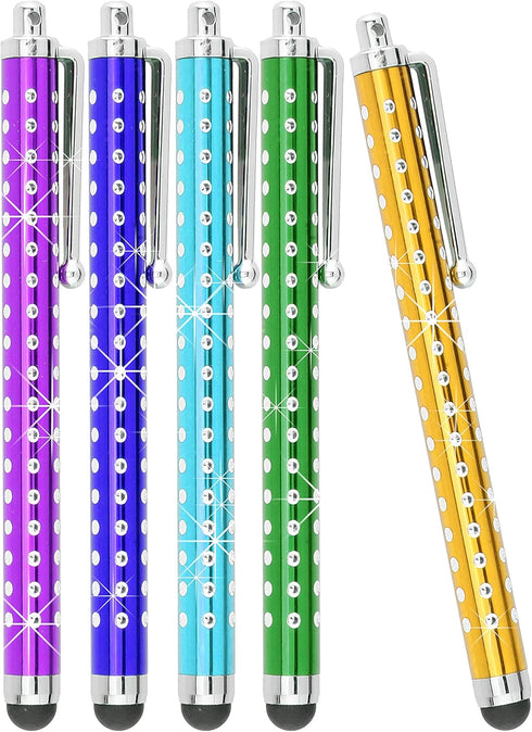 Eco-Fused 10 Pack Bling Metal Stylus Pens, Universal, Compatible with All Capacitive Touchscreen Devices, iPad, iPhone