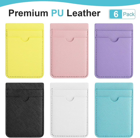 Weewooday 6 Pieces Phone Card Pocket Holder Phone Card Stick PU Leather Cell Phone Card Pocket, Credit Card Wallet Phone Case Pouch for Back of Phone Compatible with Most Smartphones