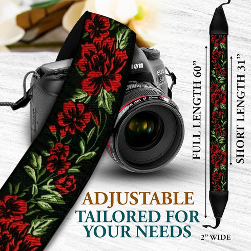Art Tribute Camera Strap for All DSLR and Mirrorless Cameras, Universal Neck Crossbody & Shoulder, Floral Cotton