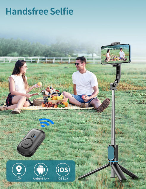 Selfie Stick, 41'' Extendable Phone Tripod Stand with Phone Holder & Detachable Remote, 360° Rotation for iPhone Android
