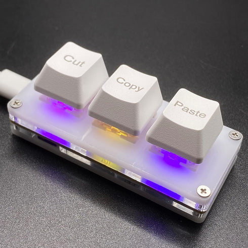 Mini 3-Key Cut Copy Paste Keyboard, Ctrl X C V Shortcut One Handed RGB Macro Pad Gaming Mechanical Keyboard,