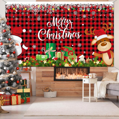 Irenare Christmas Banner Backdrop, Merry Christmas Banner for Indoor Holiday Party Photo Booth Decor, 72.8 X 43.3 Inch