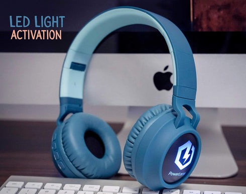PowerLocus Bluetooth Headphones for Kids, Wireless Over Ear, LED, Foldable Headset with Mic, Volume Limited, Tablets,