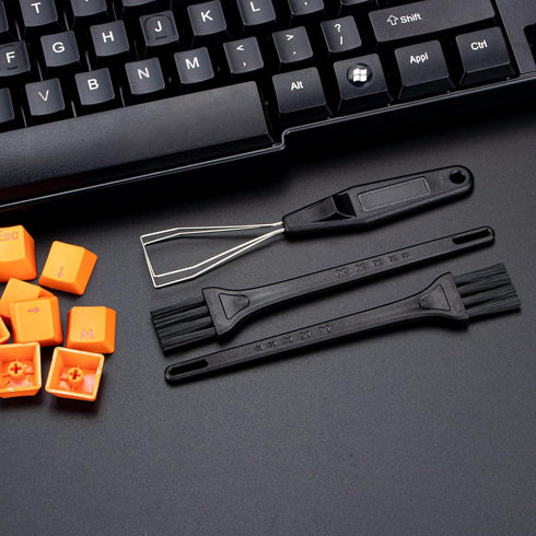 Keycap Puller, Stainless Steel Keycap Removal Tool with 2 Pcs Keyboard Cleaning Brush for Mechanical Keyboards