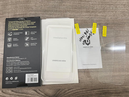 UNBREAKcable iPhone 14 Pro Screen Protector 3-Pack, 9H Hardness, 99.99% HD Clear, Case Friendly, Easy Install Frame.