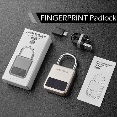 Fingerprint Padlock, Smart Biometric Lock with USB Charging, Suitable for Luggage, Suitcase, Backpack, Gold