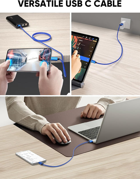 CableCreation Blue 6 inch USB to USB C Cable, 3A Fast Charging, Braided USB C Male to Male for Power Bank, Galaxy S23